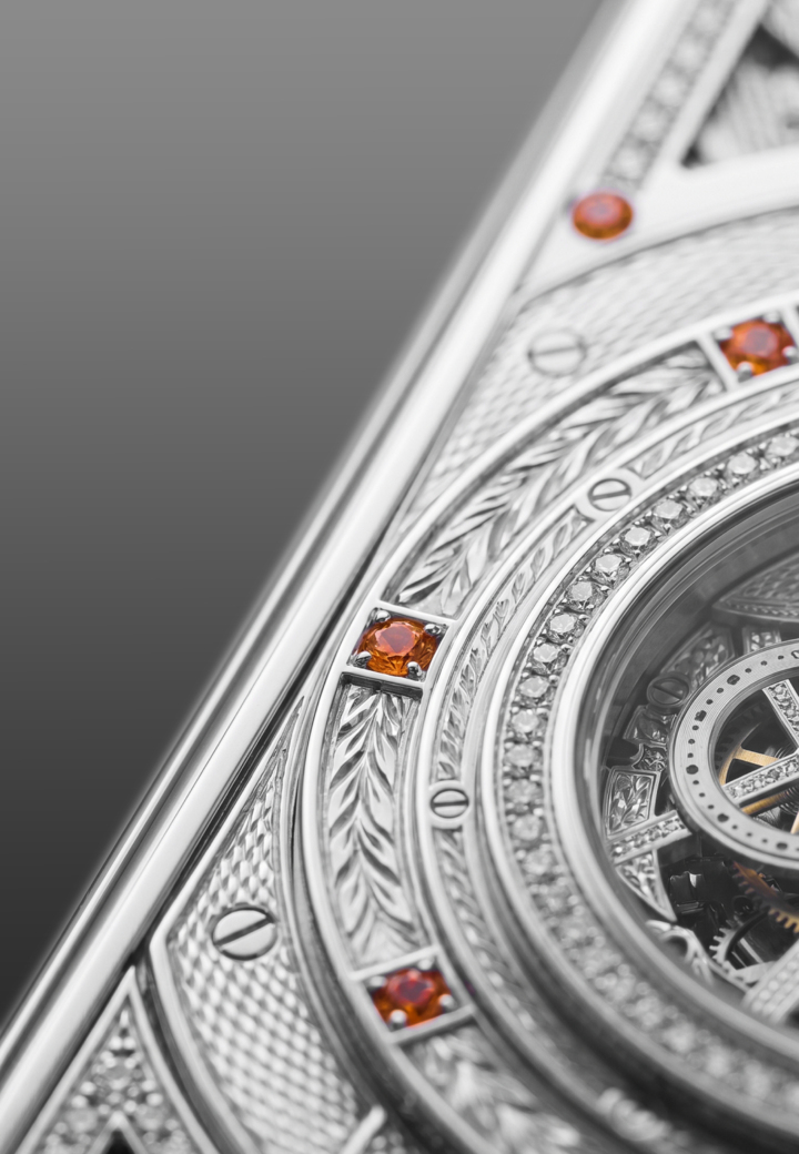 Hand-engraving, enamel, and logo details Portugieser